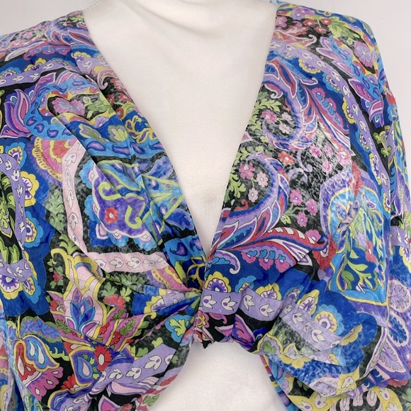 Zara Paisley Printed Cropped Top. Twist Front. Puff Sleeves. Size Large. NWT. - Picture 6 of 14